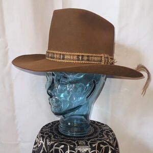 Men's vintage classic brown cowboy hat with Decorative Band